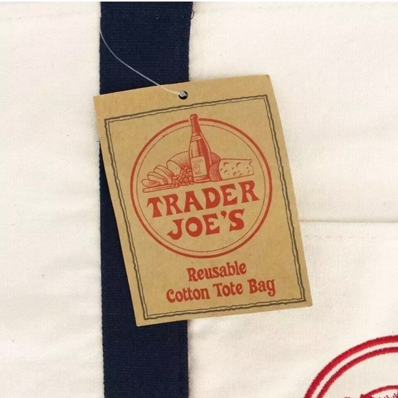 2 TRADER JOES HEAVY DUTY LARGE COTTON CANVAS FASHION TOTE /SHOULDER BAG NAVY NWT - Picture 7 of 10